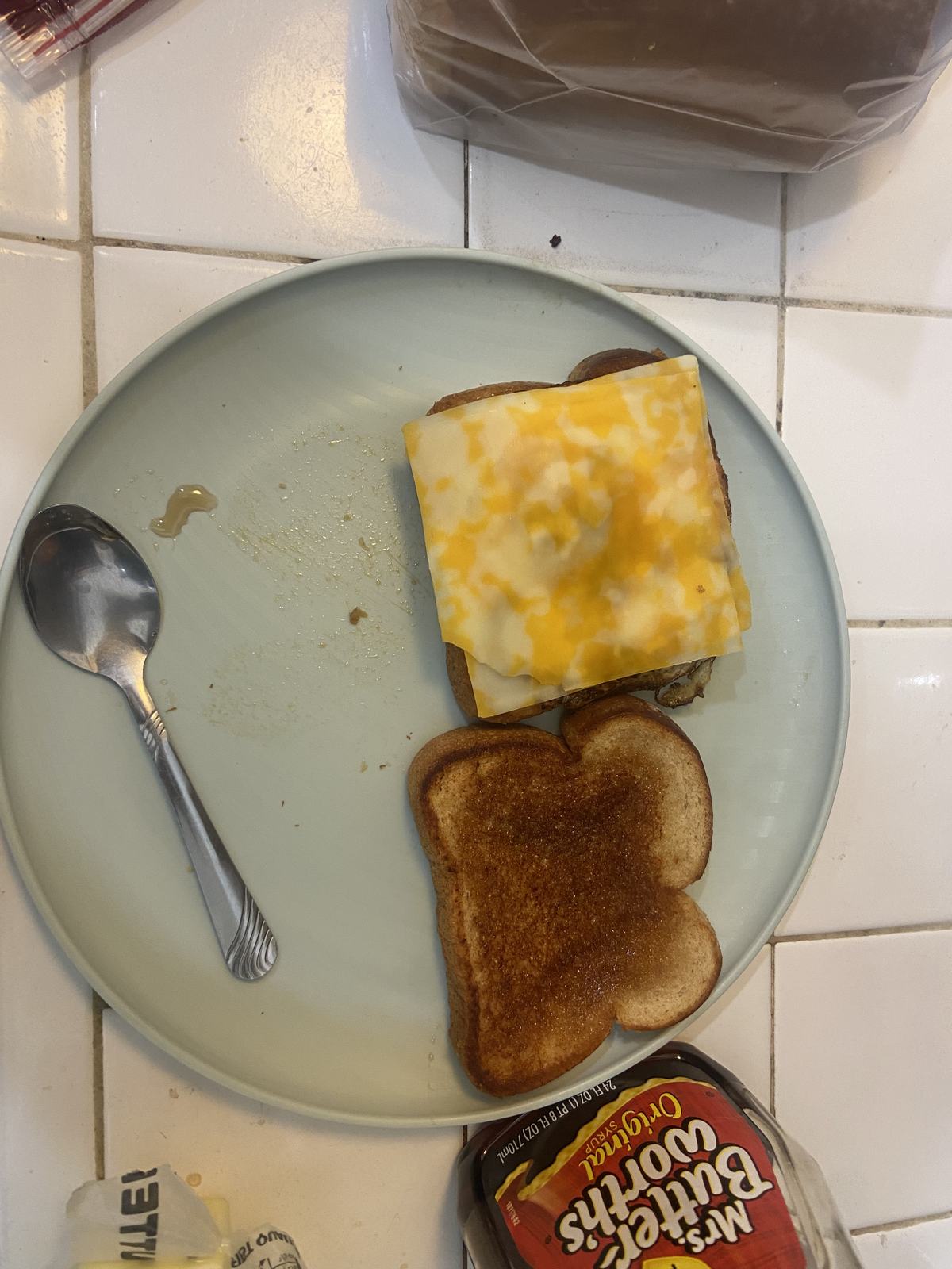 Egg and bread with syrup