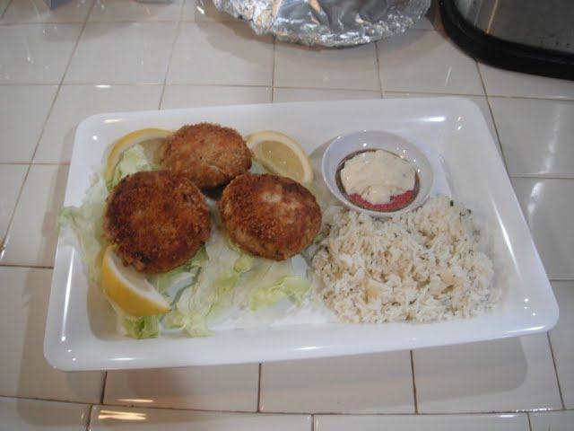 Salmon patties and rice